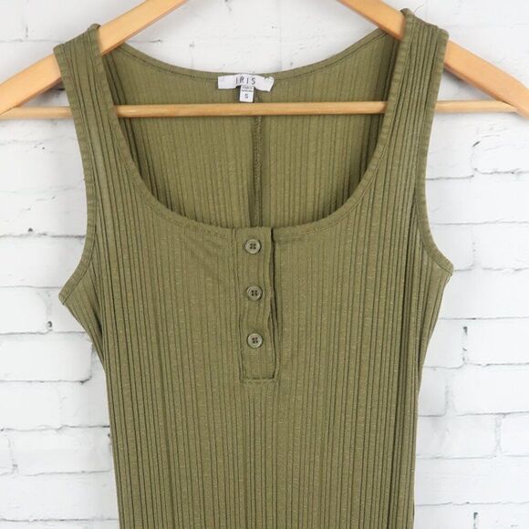 IRIS OLIVE GREEN SLEEVELESS ROUND NECK RIBBED STRETCHY MAXI DRESS SIZE SMALL - Picture 5 of 7